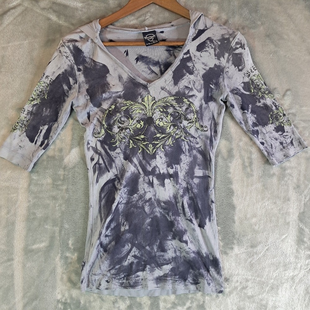 Y2K Sledge Long Sleeve Graphic Shirt Hoodie Women's Small Blue Tie Dye Vintage